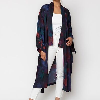 Kimono bleu à imprimé multicolore