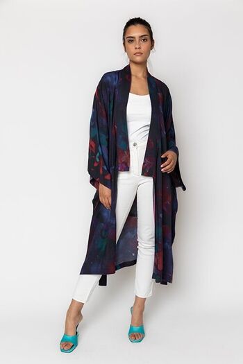 Kimono bleu à imprimé multicolore 1