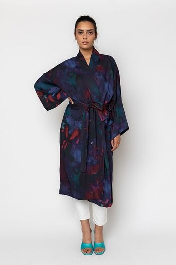 Kimono bleu à imprimé multicolore 2