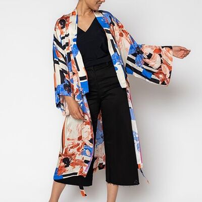 Geometric floral print kimono