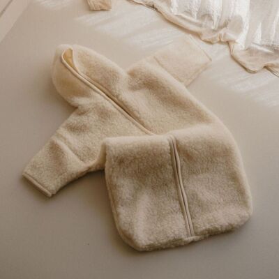 Skin wool hooded jumpsuit, cream