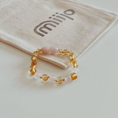 Amber, lemon/rose quartz bracelet