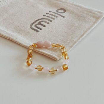 Bracelet d'ambre, citron/quartz rose 1