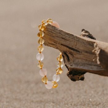 Bracelet d'ambre, citron/quartz rose 3