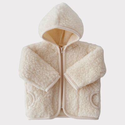 Skin wool hooded jacket, cream