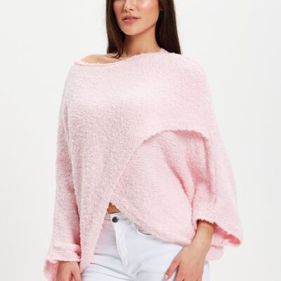 Maglione con scialle a strati asimmetrici rosa liquore