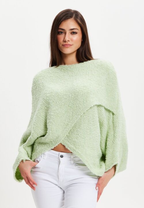 Liquorish Green Asymmetric Layered Shawl Jumper