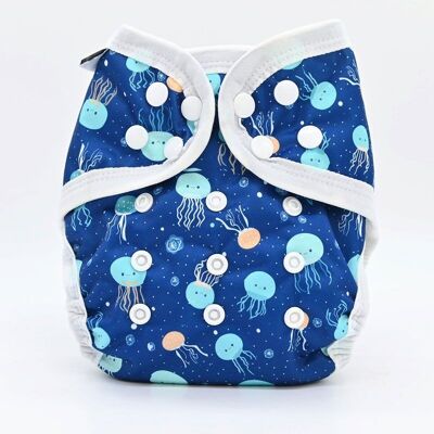 Te1 washable diaper (All in One) Bamboo - Jellyfish of the deep