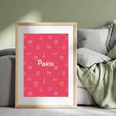 Paris Poster Red Pattern