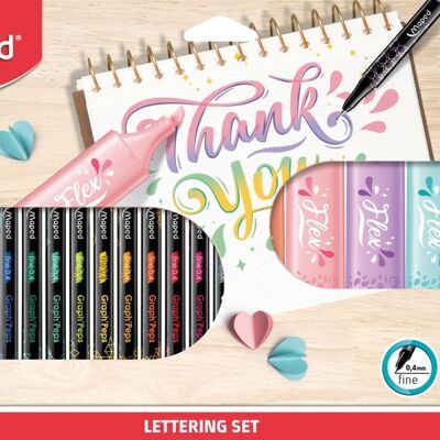 Lettering set 22 pieces - Maped - Calligraphy kit, for drawing, felt-tip pens, highlighters