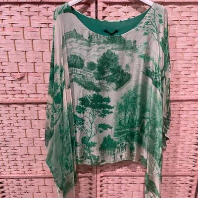 Women's Silk Blouse with Landscape Design and Great Quality