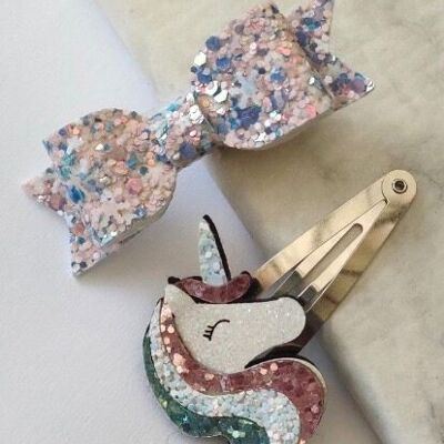 CHAMPAGNER EINHORN – Mini-Set mit 2 Haarspangen