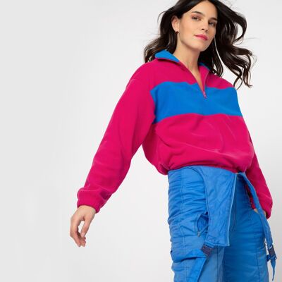 Fuchsia French Disorder Polarfleece-Pullover mit Reißverschluss für Damen