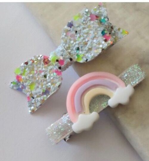 WHITE RAINBOW - Mini set of 2 hair clips