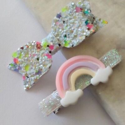 WHITE RAINBOW - Mini set of 2 hair clips