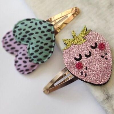 STRAWBERRY HEART - Mini set of 2 hair clips