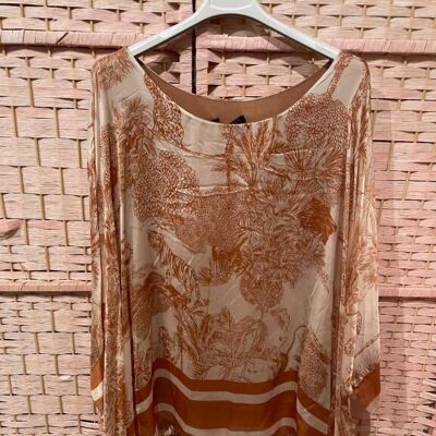 Women's Silk Blouse with Forest Design and One Size
