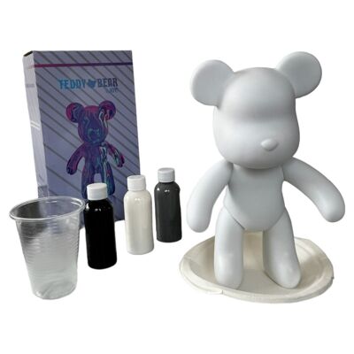 Kit de peinture pouring fluide art - Ours Teddy Bear Noir /Blanc /Gris