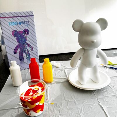 Kit de peinture pouring fluide art - Ours Teddy Bear Orange/Jaune/Blanc