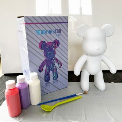 Kit de pintura Fluid Art Pouring - Oso de peluche rosa/púrpura/blanco