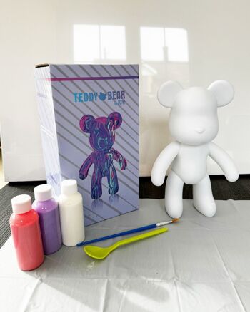 Kit de peinture pouring fluide art - Ours Teddy Bear Rose /Mauve/Blanc 1