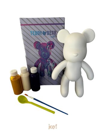 Kit de peinture pouring fluide art - Ours Teddy Bear Violet Blanc Or 1