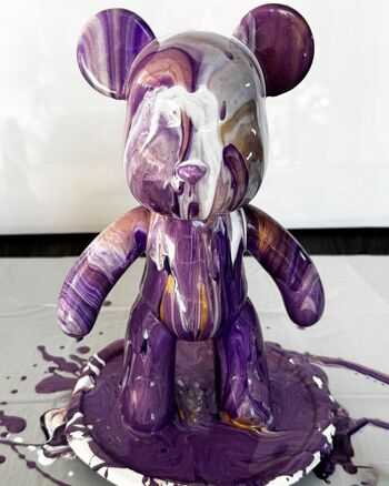 Kit de peinture pouring fluide art - Ours Teddy Bear Violet Blanc Or 3