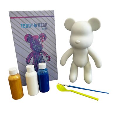 Kit de peinture pouring fluide art - Ours Teddy Bear Bleu / Blanc /Or