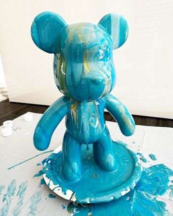 Kit de peinture pouring fluide art - Ours Teddy Bear Bleu / Blanc /Or 5