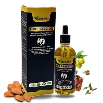 Sainbiotics Organic Fine Beard Oil For Men 100ml, with Jojoba oil, Sweet Almond Oil, Olive Oil, Geranium Oil and Vitamin E. All Natural Ingredients (100ML)