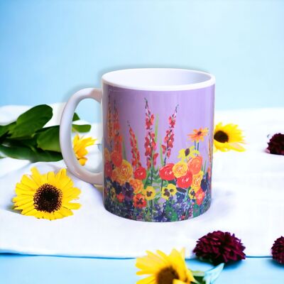 Taza de cerámica con flores de jardín de verano (lila)