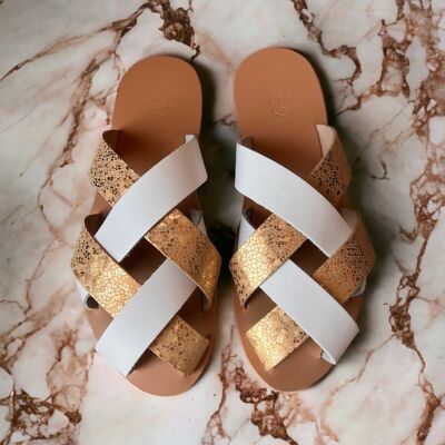 Peep Toe Summer Sandal , chaussures plates , chaussures pour femmes , sandales grecques , sandales , sandale bronzée naturelle , chaussures d'atelier, sangle de cheville : Caroline