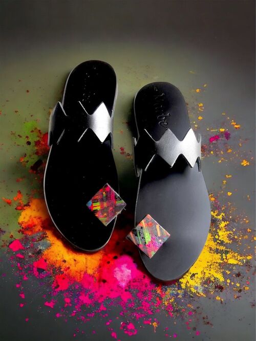 Summer Ultratrend minimalistic Toe ring handcrafted sandal for Women : Multicoloured Rhombus