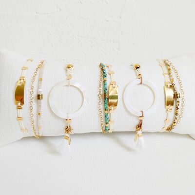 Kit 5 Armband BRA-8 Muschel, Gold und Türkis