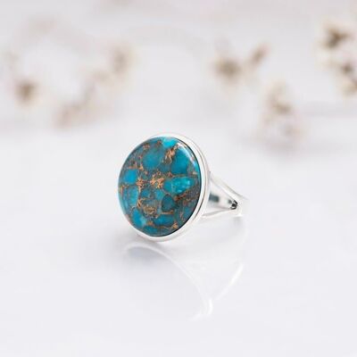 Alina ~ Copper Turquoise Ring in Silver