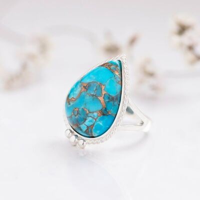 Cora ~ Copper Turquoise Ring in Silver