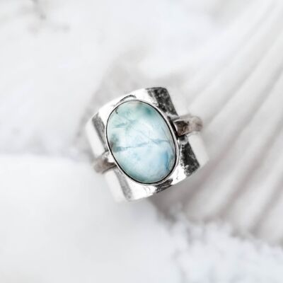 Coraline Silver Boho Ring with Larimar Stone