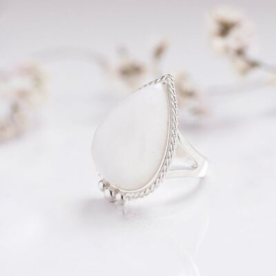 Luna ~ Pear Shape Moonstone Ring in Silver