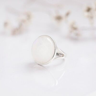 Luna ~ Round Moonstone Shaped Ring in Silver