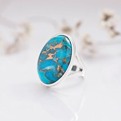 Nomi ~ Copper Turquoise Ring in Silver