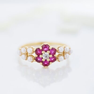 Sample Sale - Miranda Pearl and Ruby Ring in Gold