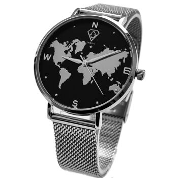 Montre carte du monde en argent Selene 2