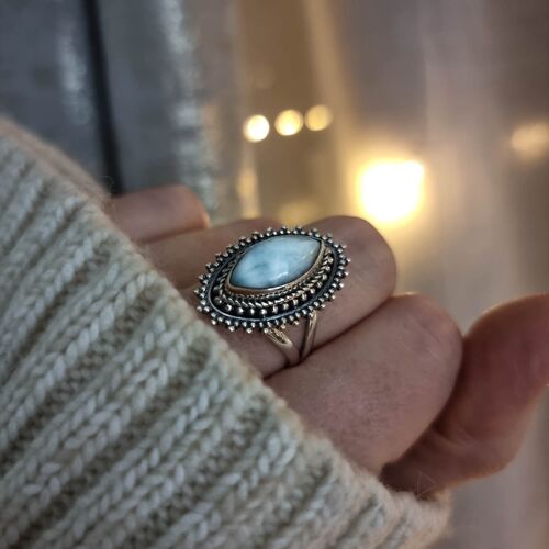 Stellamaris Silver Boho Ring with Larimar Stone