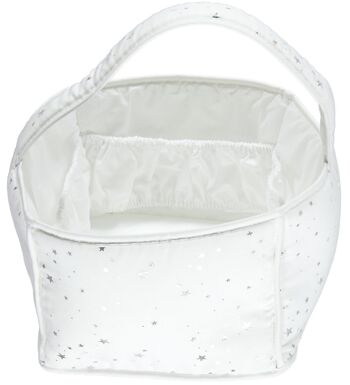 PANIER LILOU EN CANEVAS DE COTON BLANC ETOILES GLITTER ARGENT 1