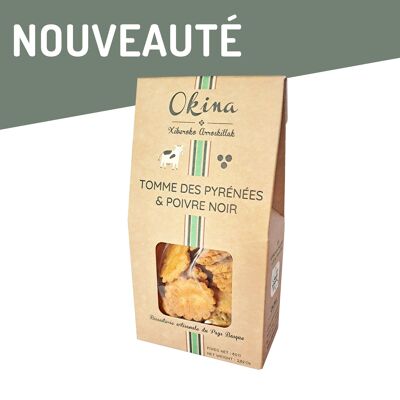Novedad de abril de 2024: galletas de aperitivo con queso de vaca Tomme des Pyrénées y pimienta negra, en estuche de 80 g