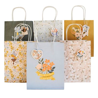 6 Printed Handle Bags Set Mother's Day Floral Set 01