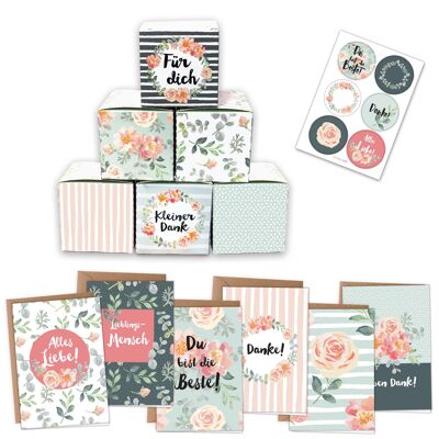Gift set boxes mom with folding cards pink-mint set 01
