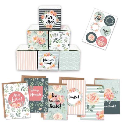 Coffret cadeau maman avec cartes pliantes rose-menthe set 01