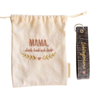 Felt keyring with bag embroidered Mama Set 01