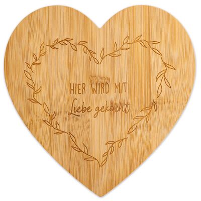 Wooden cutting board Mother's Day - Bamboo - Heart Set 01